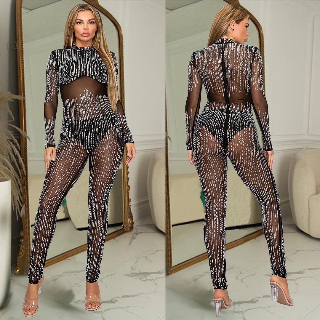 Dame transparent bodysuit med glitrende detaljer og figursyet pasform Stilla