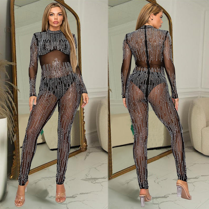 Dame transparent bodysuit med glitrende detaljer og figursyet pasform Stilla