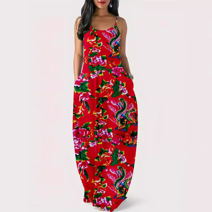 Damer blomsterprint maxi-kjole med justerbare stropper Stilla