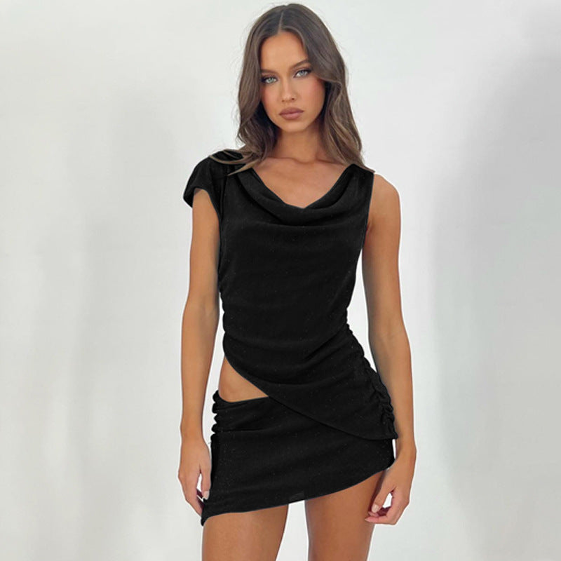 Dame Elegant V wrap kjole med asymmetrisk overdel og raffinerede draperinger Stilla