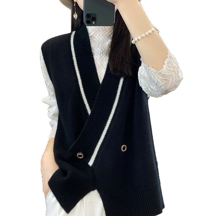 Dame mode strikket vest med dobbelte knapper Stilla