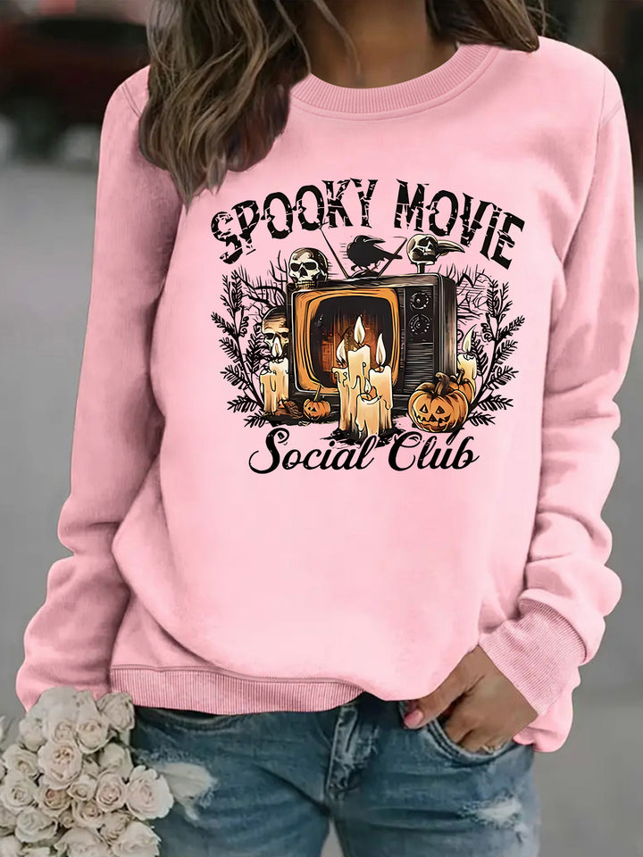 Dame sweatshirt med skræmmende film motiv og afslappet skæring Stilla
