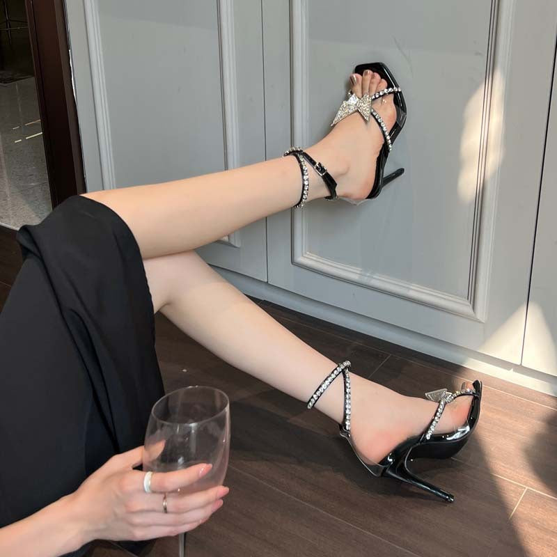 Dame High Heel Sandaler med glamourøs sommerfugledetalje og glitrende rhinesten Stilla