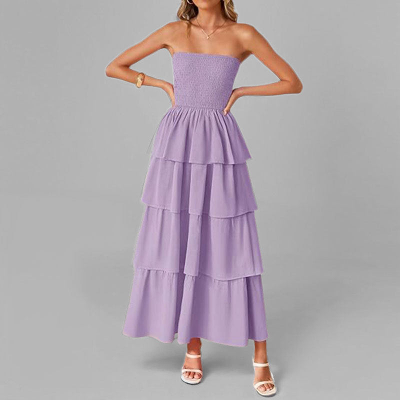 Kvinders maxi kjole med off-the-shoulder design og voluminøs tiered nederdel Stilla