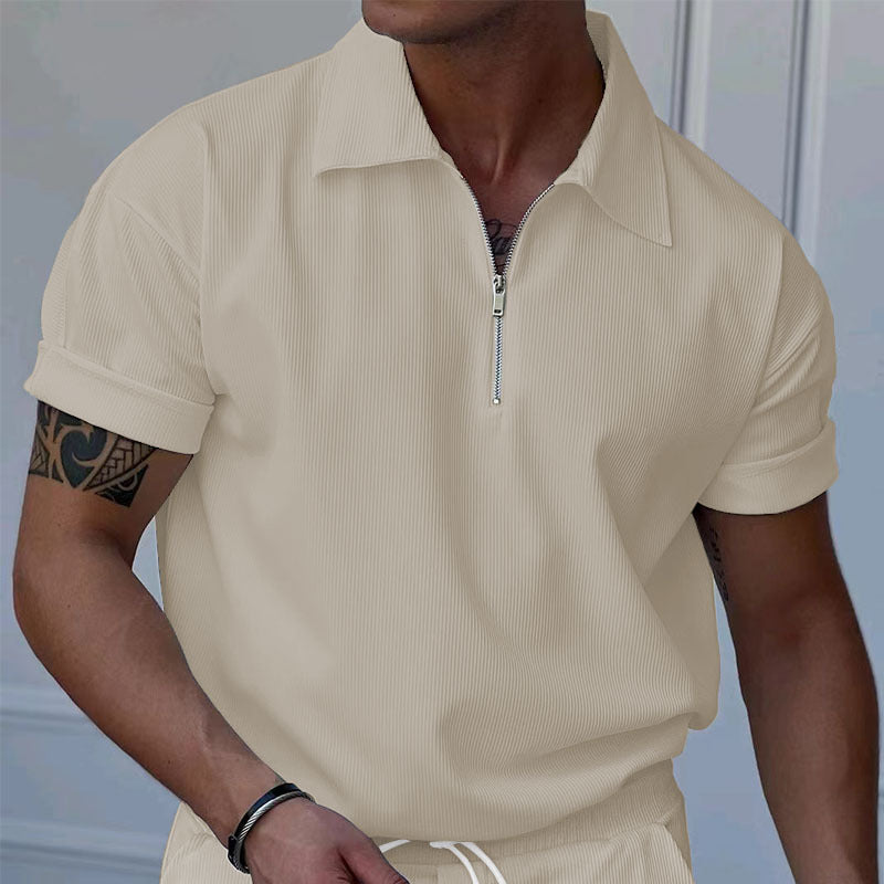 Herrer kortærmet polo-shirt med moderne lynlås og struktureret stof Stilla