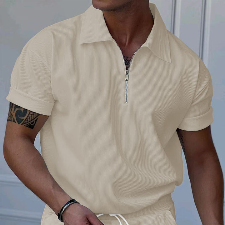 Herrer kortærmet polo-shirt med moderne lynlås og struktureret stof Stilla