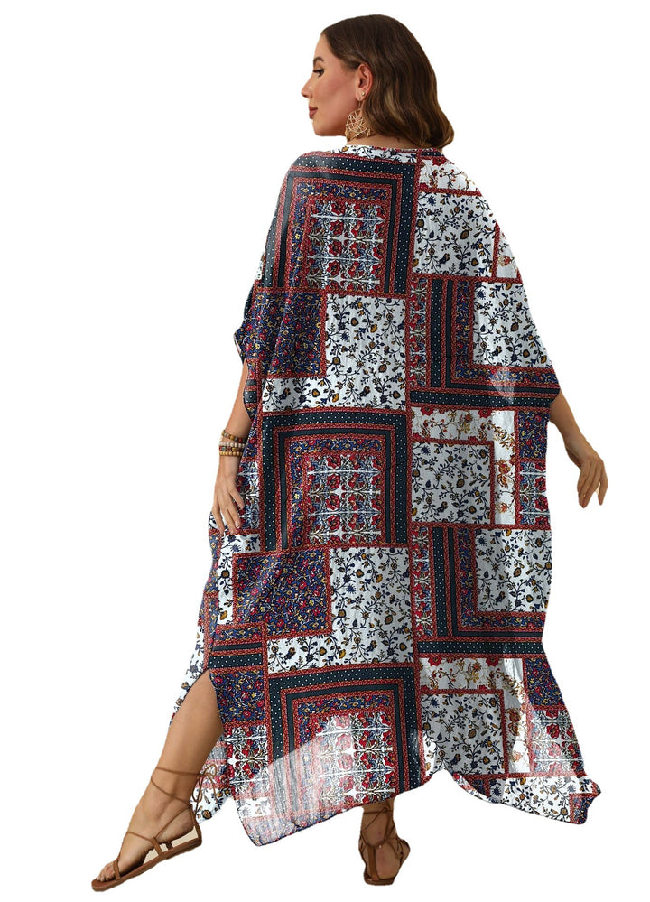 Dame luftig maxikjole med farverigt patchwork-design Skovae