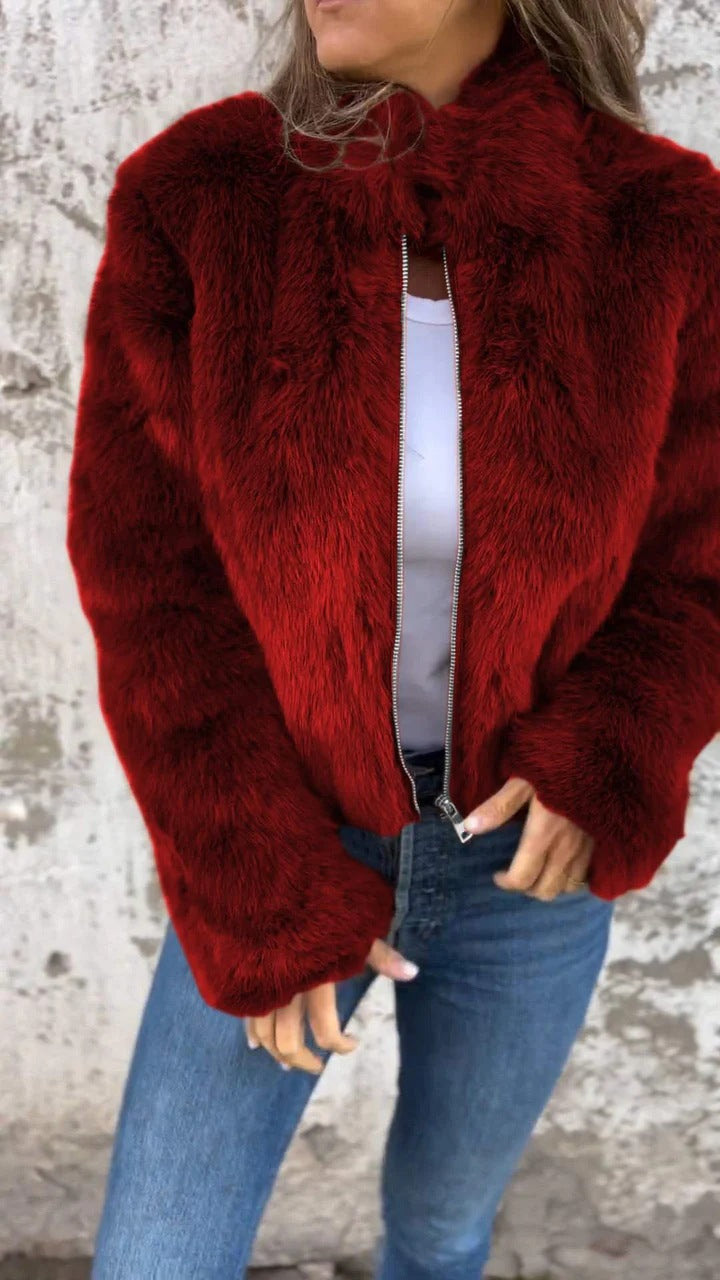 Kvinders Cozy Fleece Jakke med Høj Krave Skovae