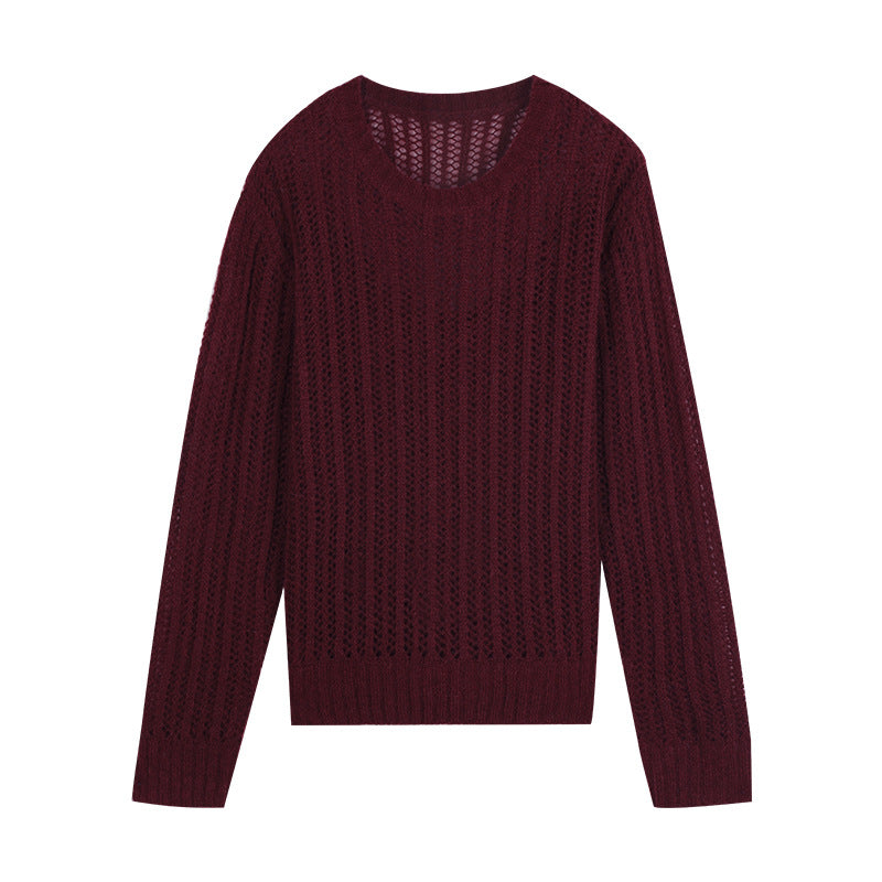 Dame let strikket sweater med fin maske struktur og rund halsudskæring Stilla