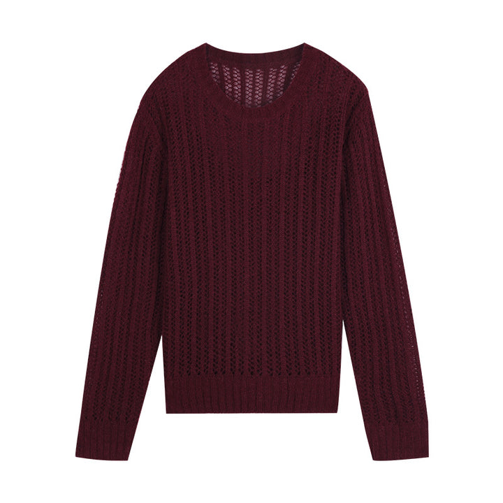 Dame let strikket sweater med fin maske struktur og rund halsudskæring Stilla