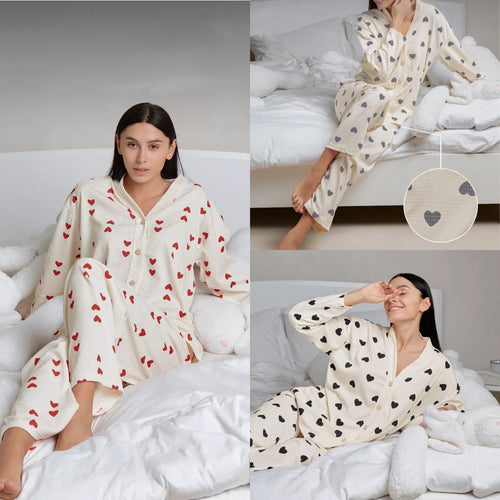 Dame komfortabel Pyjamas med hjerte mønster Stilla