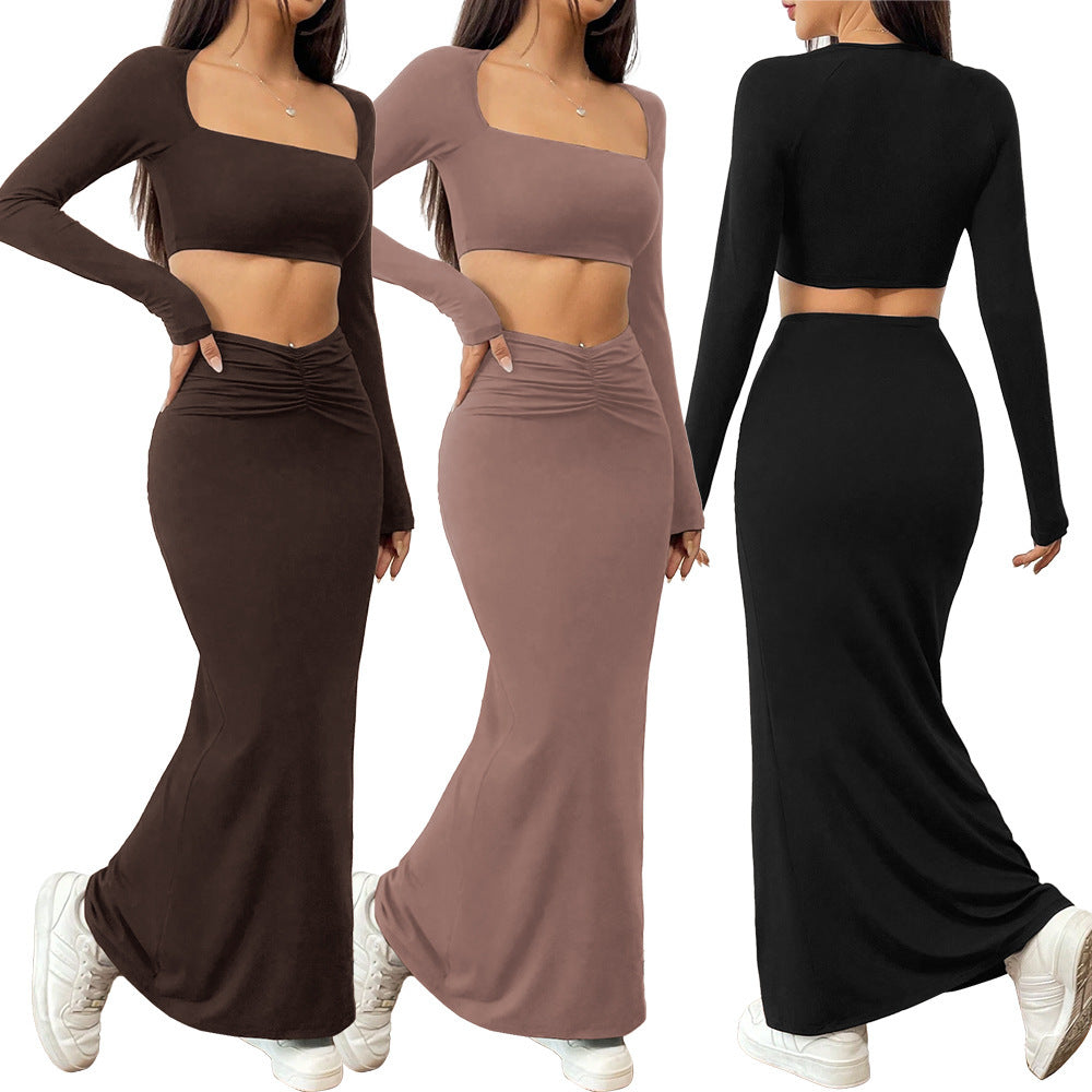 Damer elegant kombination af crop-top og maxiskørt Stilla