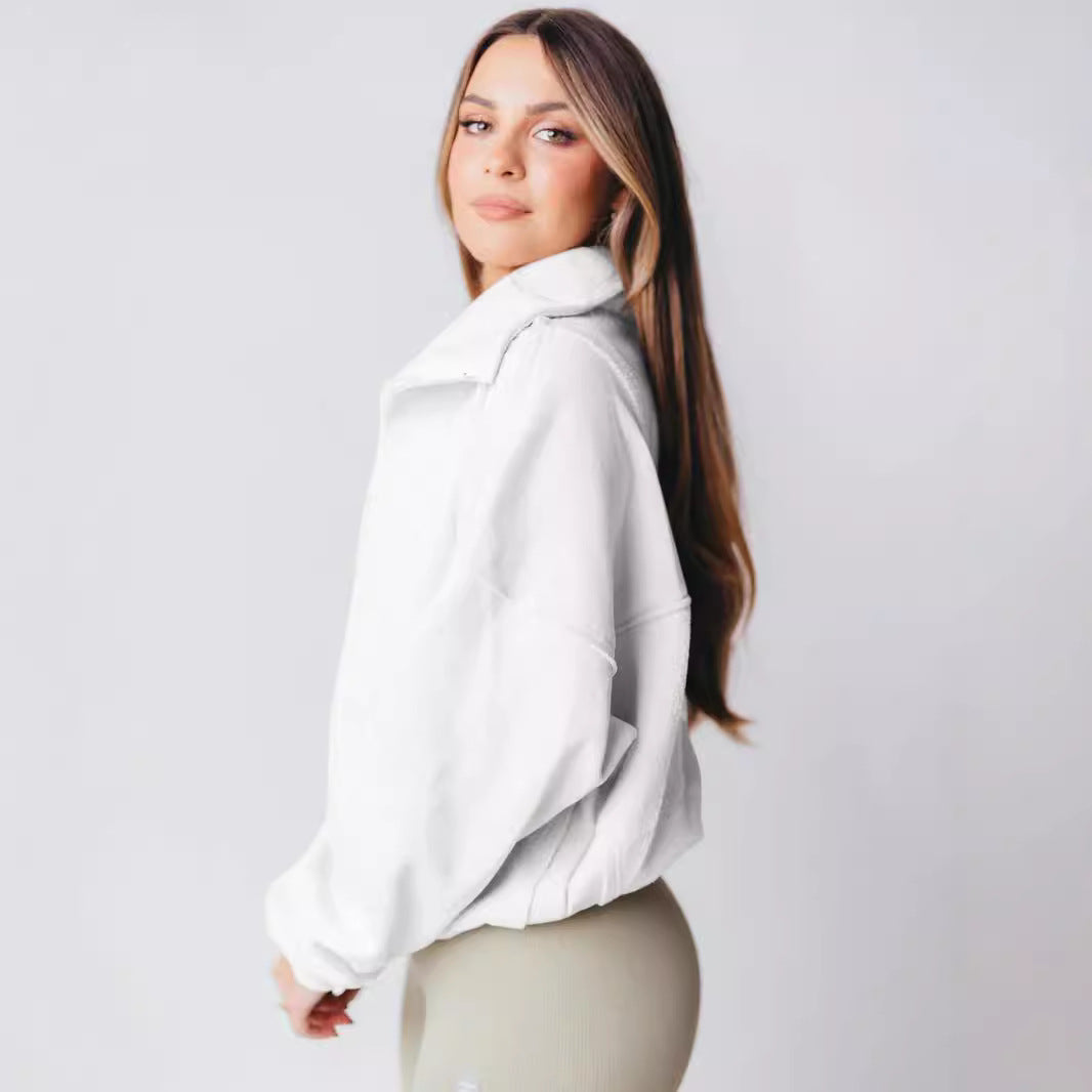 Dame hyggelig fleece-pullover med lynlås og praktiske lommer Stilla