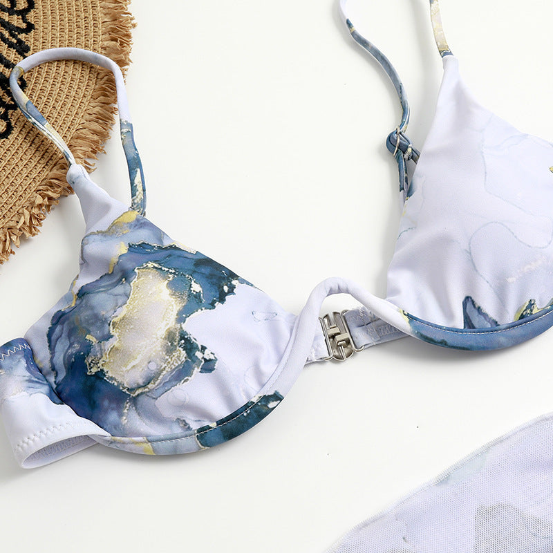 Dame Triangel-Bikini-Sæt med elegant indpakningsskørt og støttende stropper Skovae