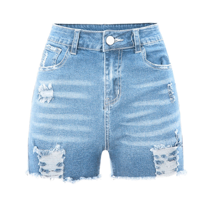 Damer Højskårne Destroyed Denim-Shorts med udsøgte frynser Skovae