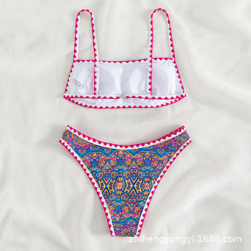 Dame Bandeau-bikini med trendy etnisk mønster Skovae