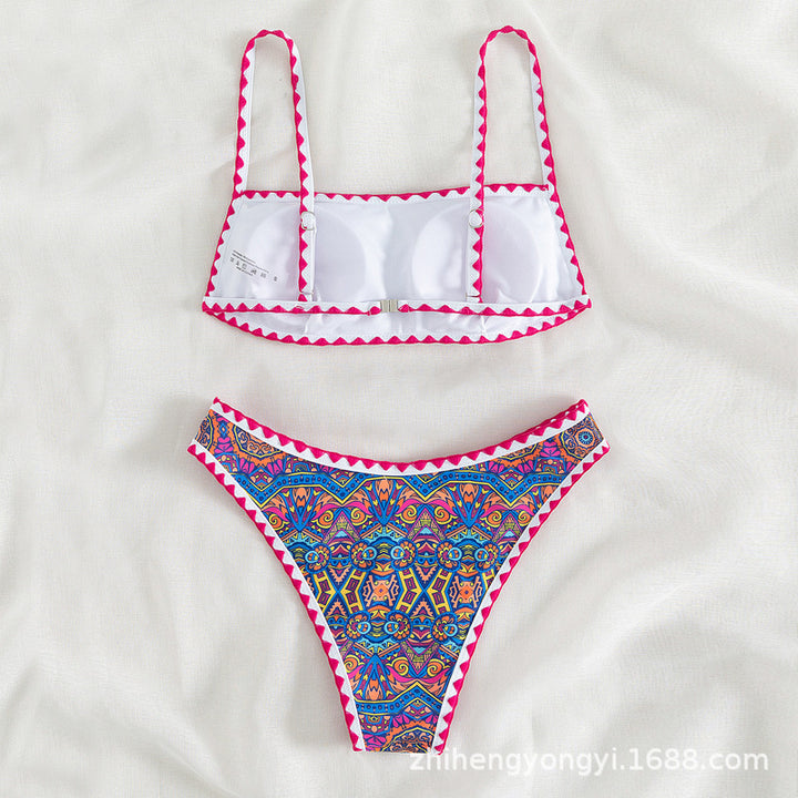 Dame Bandeau-bikini med trendy etnisk mønster Skovae
