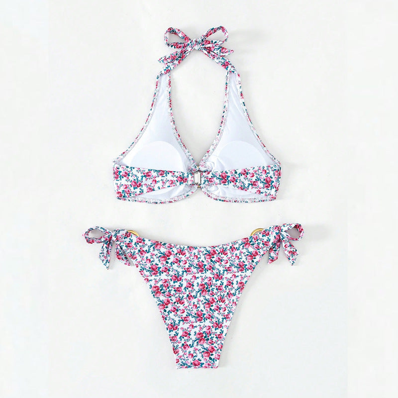 Dame bikini-sæt med bundet stropper og blomsterdesign Stilla