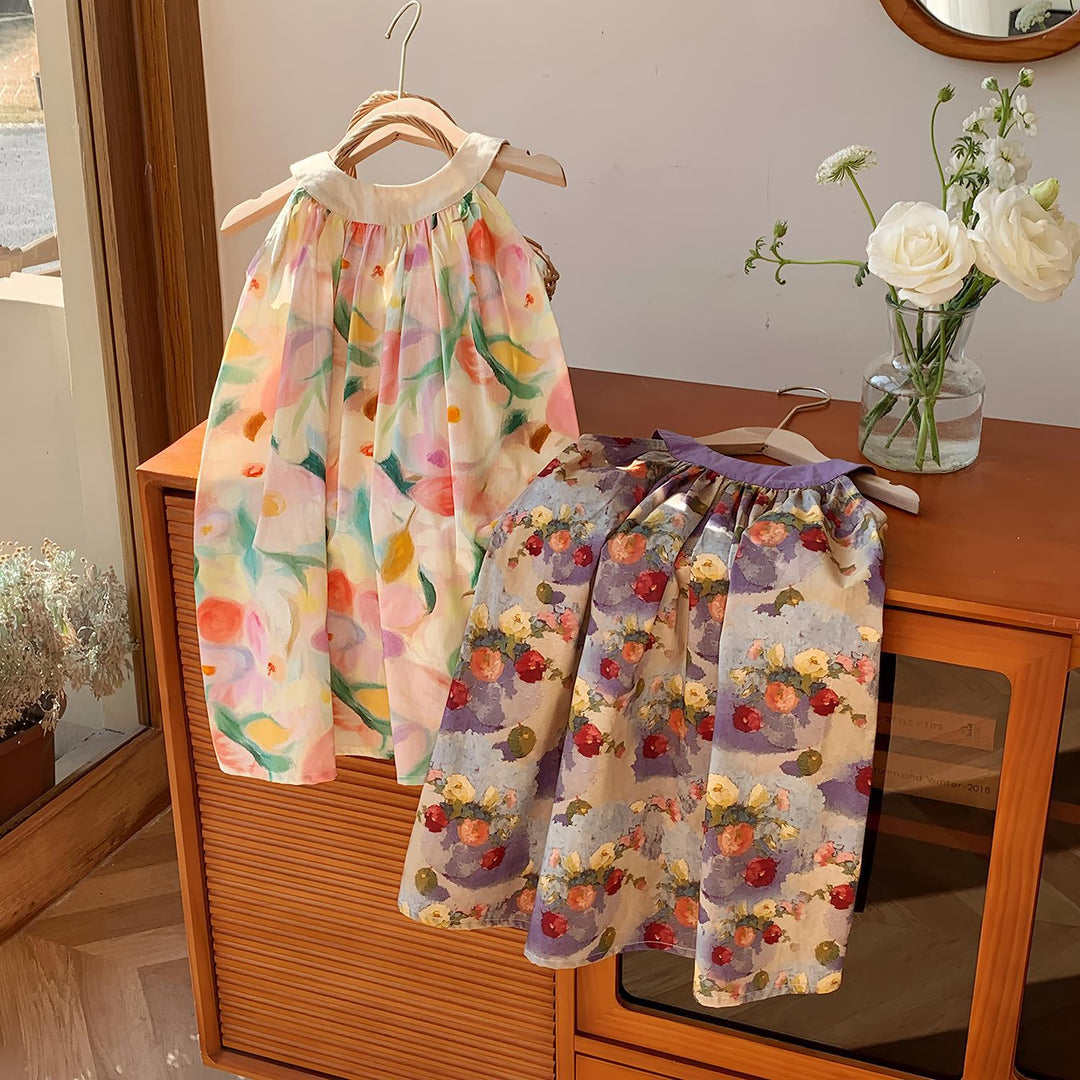 Pige Floral Print Solkjole med Volangudskæring Stilla
