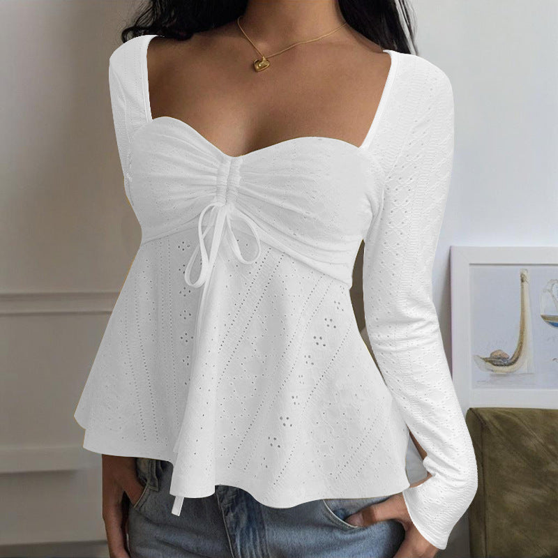 Kvinders Ruffle Skjorte med Dyb Hjerte Udsnit og Legende Elegant Design