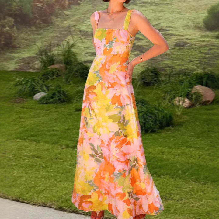 Dame Floral Maxi Kjole med Tætsiddende Snit og Spaghetti Stropper Stilla