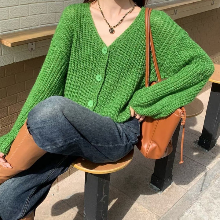 Dame cardigan med oversized ærmer og knapdetalje Stilla