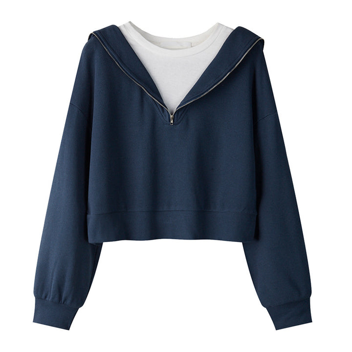 Dame Crop Zip-Up Hoodie med lagdelt look Stilla