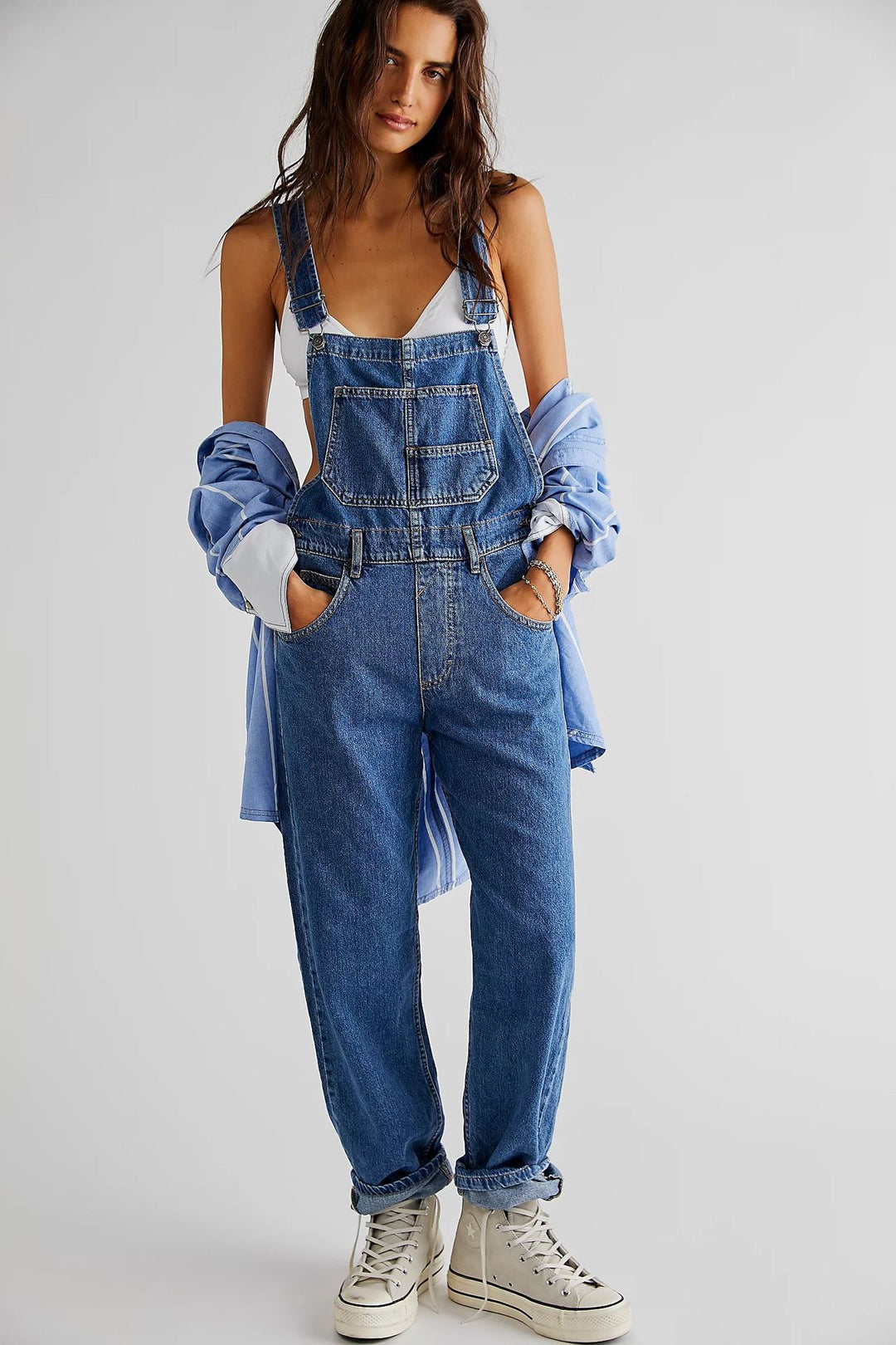 Dame casual denim overalls med praktiske lommer og justerbar talje Skovae