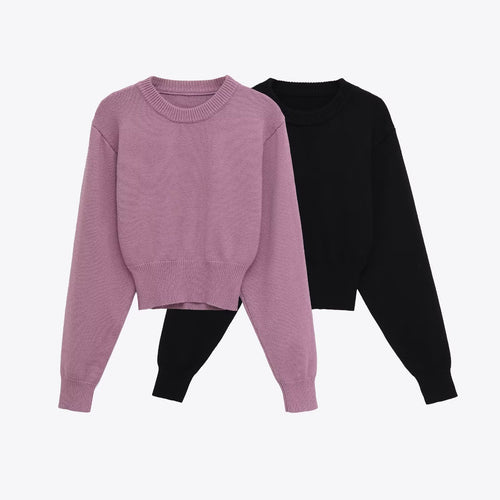 Dame afslappet strikket pullover med hængende skuldre og elastisk kant Stilla