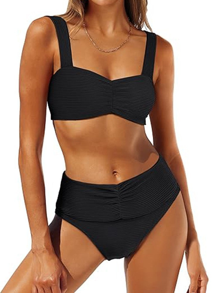 Dame Rib-Højtalje-Bikini-Sæt Stilla 1750840292