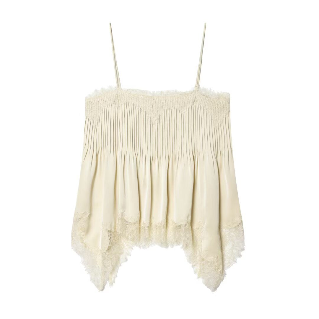 Dame spids-camisole med udførlig drapering og høj kvalitet satinoverflade Skovae