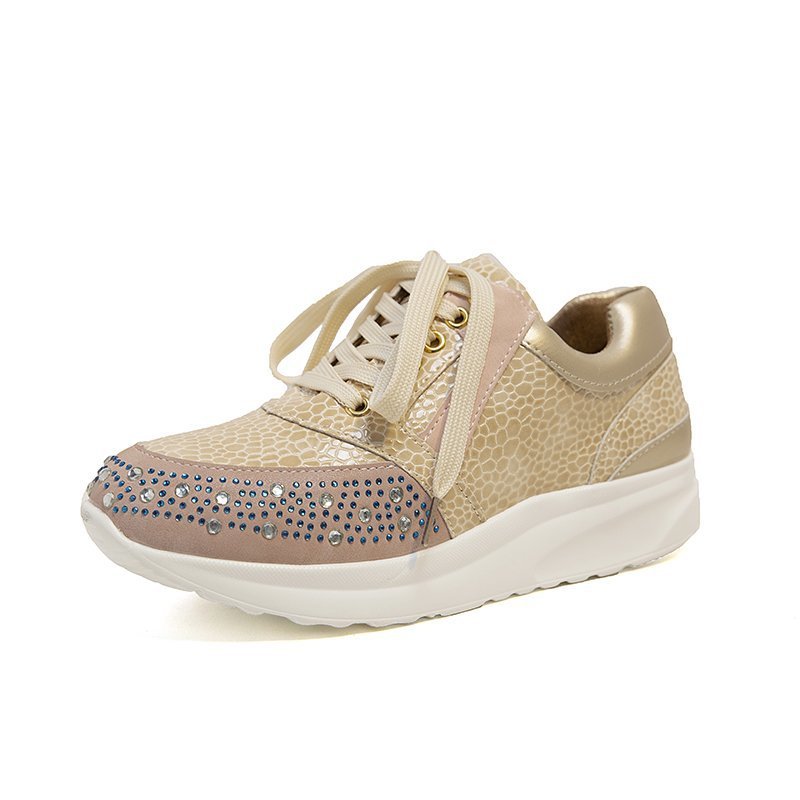 Dame Sneakers med glitrende rhinsten og stilfuld metallic-overflade Stilla