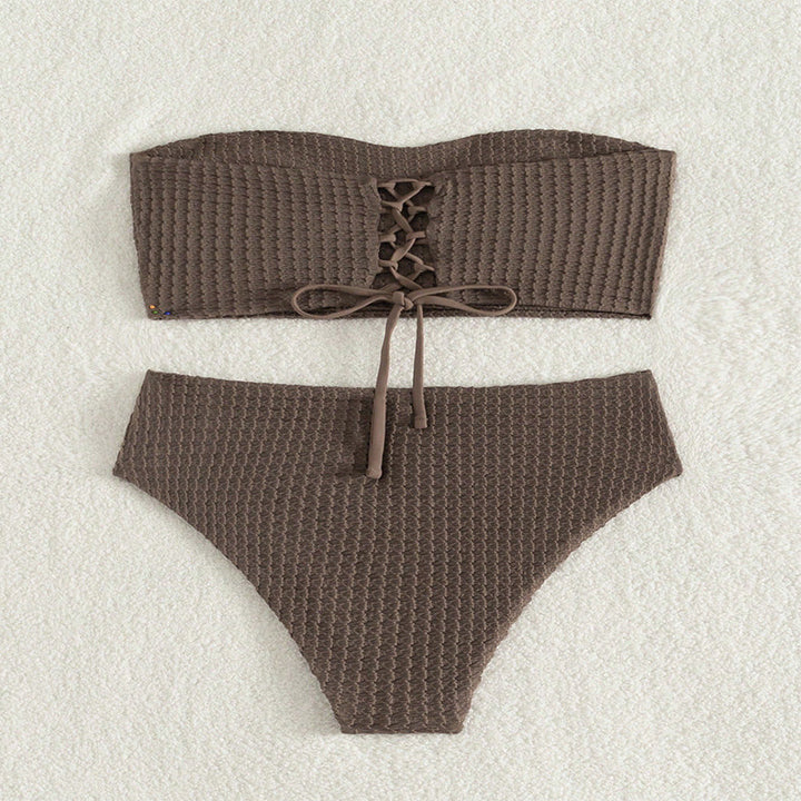 Dame Bandeau-bikini-sæt med detaljeret snøring og højt benudskæring Stilla