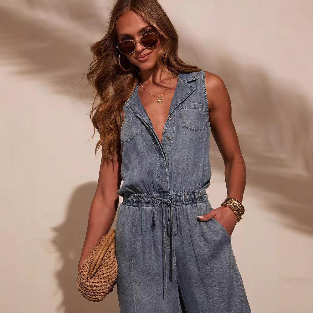 Dame Casual Jeans Overalls med Bælte Stilla