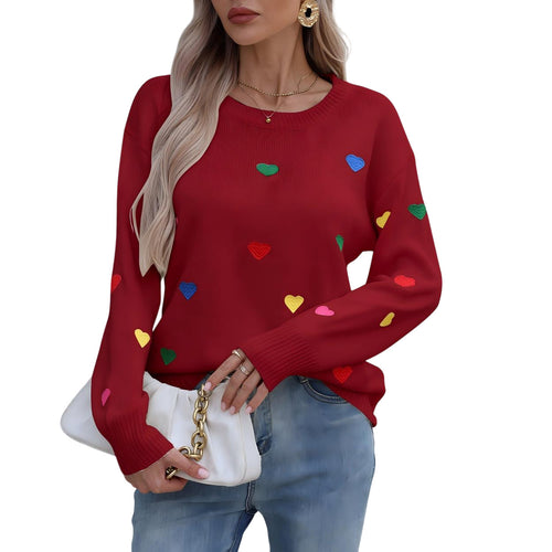 Kvinders sweater med farverigt hjerte design og bred pasform Stilla