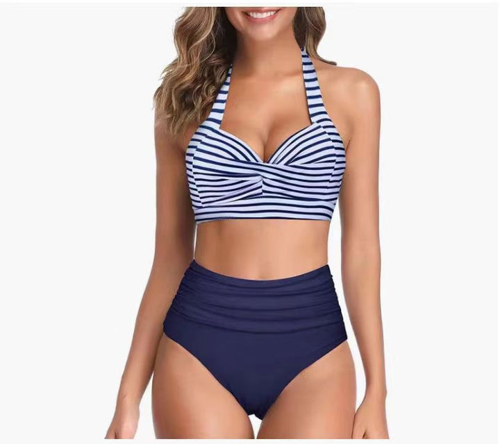 Dame Højtaljet Bikini-sæt med elegant top og blomstermotiv Skovae