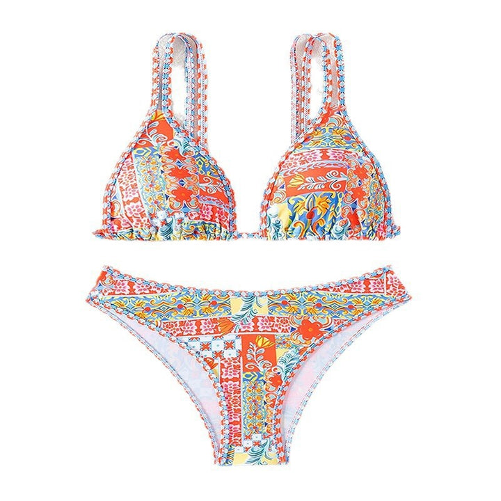 Dame Triangel-Bikini-Sæt med elegante mønstre og justerbare stropper Skovae