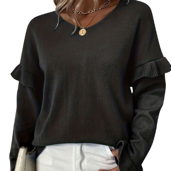 Damer Elegant Pullover med Volangdetaljer og V-Udskæring Stilla