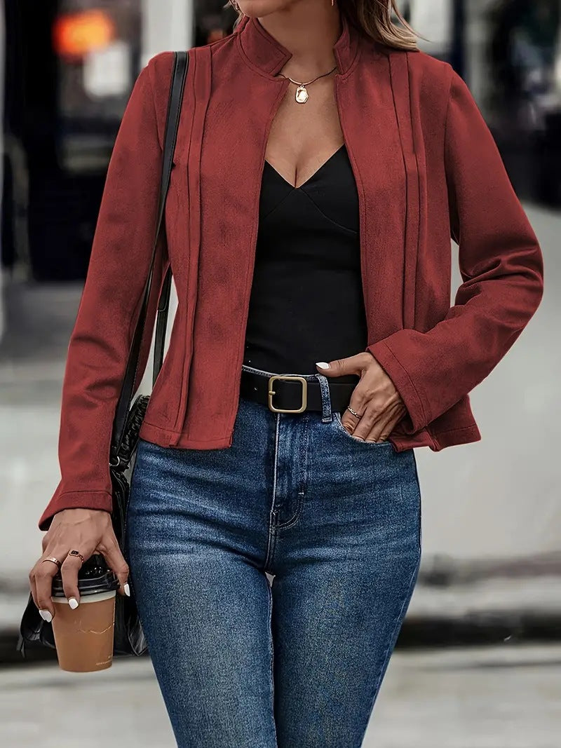 Stilla | Kort jakke Slim fit uldblanding ståkrave åben front