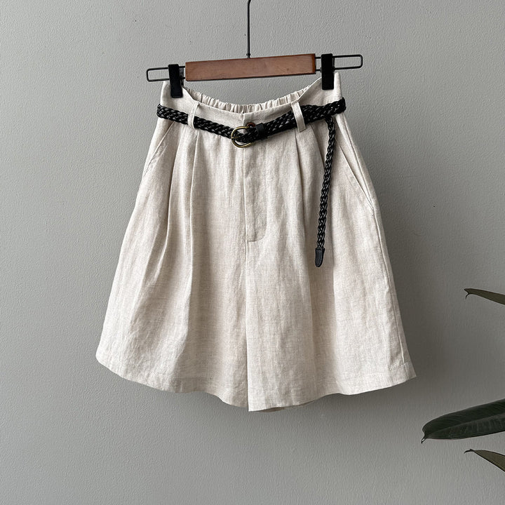 Dame løst skåret linned-shorts med elastisk talje og moderigtig snortræk Stilla