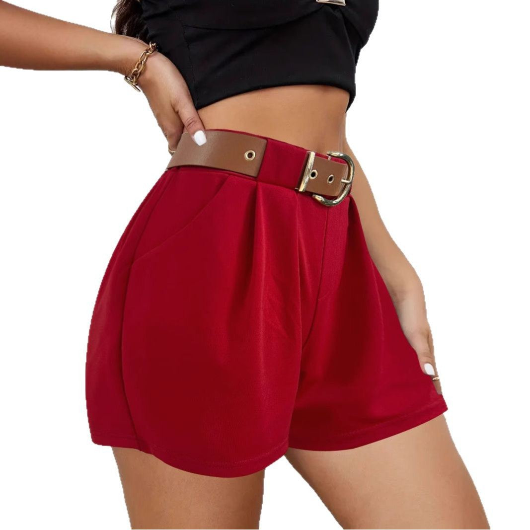 Dame Elegante Shorts med høj talje og fashionable bælt Stilla