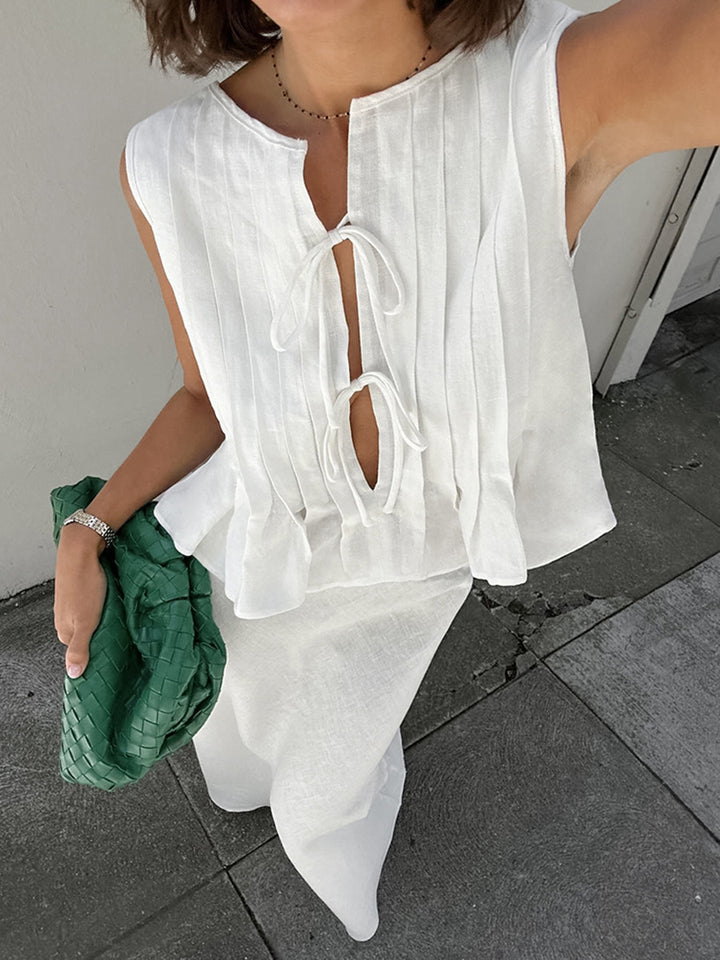 Dame maxikjole i lag-på-lag look med kontrasterende bluse og elastisk talje Stilla
