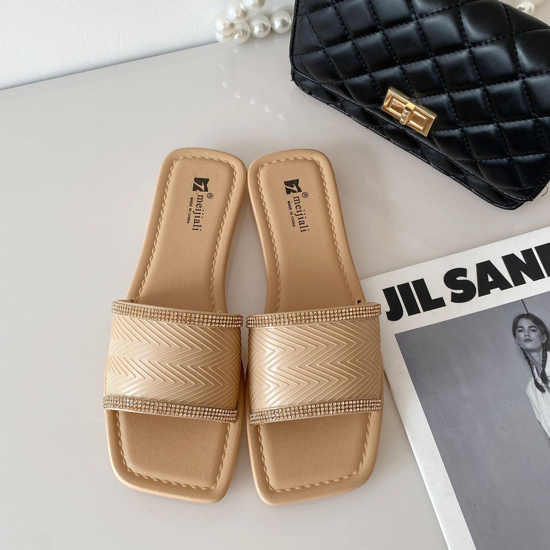 Dame Elegante og komfortable pantofler med rhinsten dekorationer Stilla