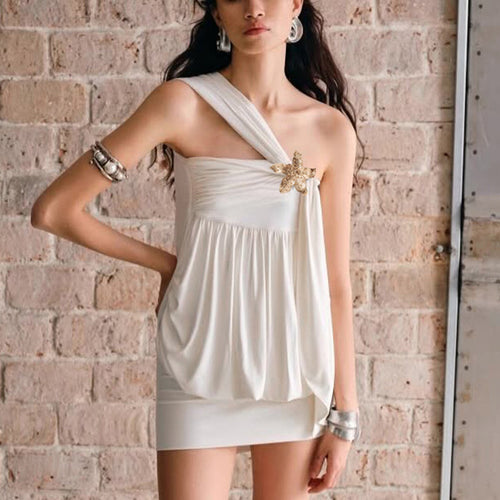 Dame One-Shoulder Draperet Mini-Kjole med udsmykkede detaljer Stilla