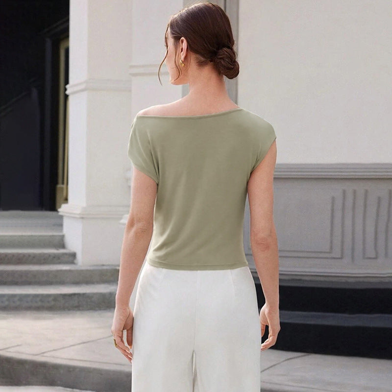 Dame Elegant Volangskjorte med asymmetrisk udskæring og dekorative detaljer Stilla