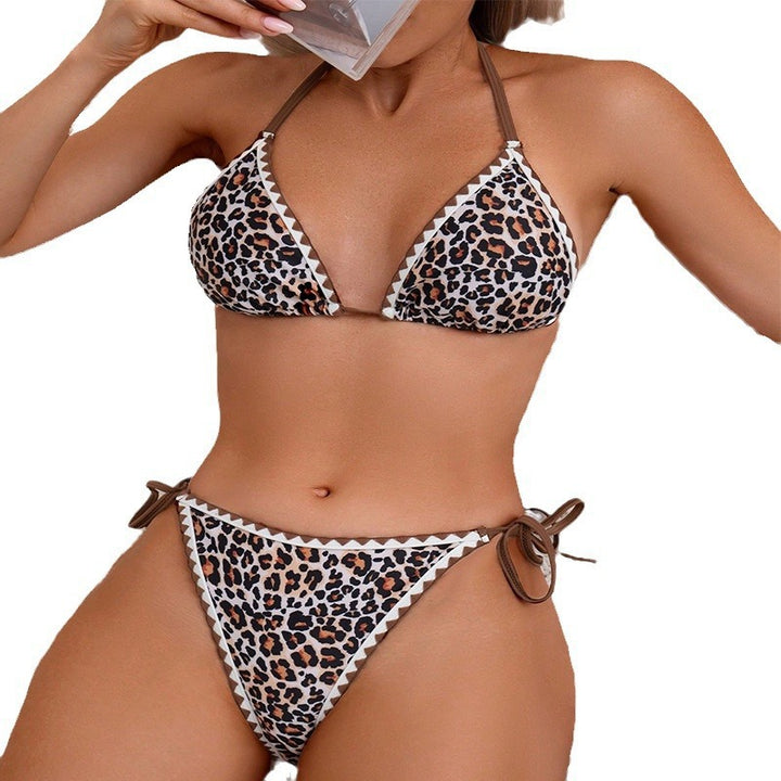 Dame Triangel-Bikini med moderne leoparddesign og attraktive snøre detaljer Skovae