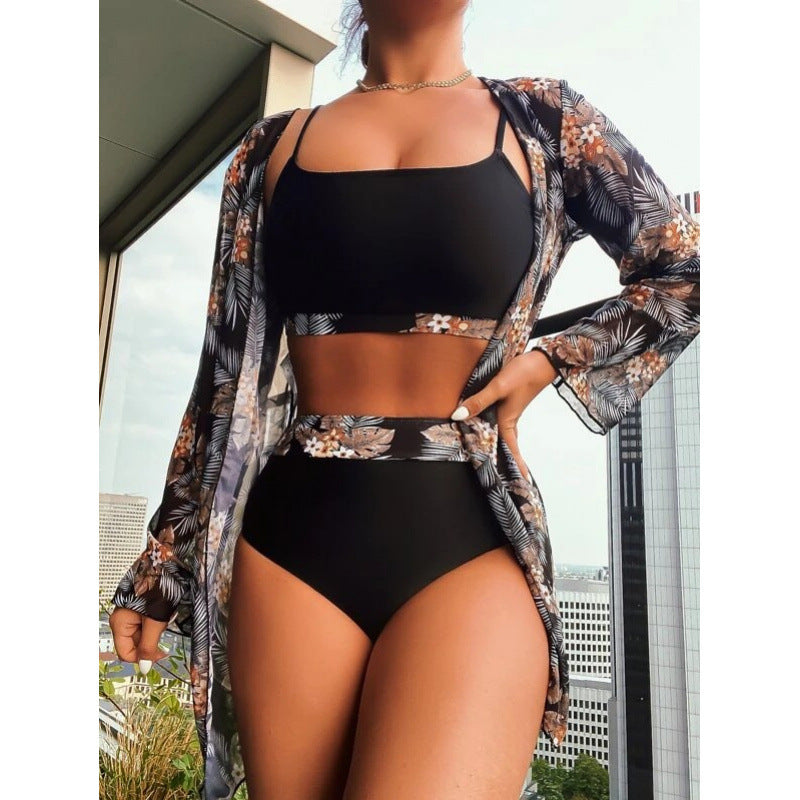 Dame bikini-sæt med floralt overlay og højtskaftede bukser Stilla