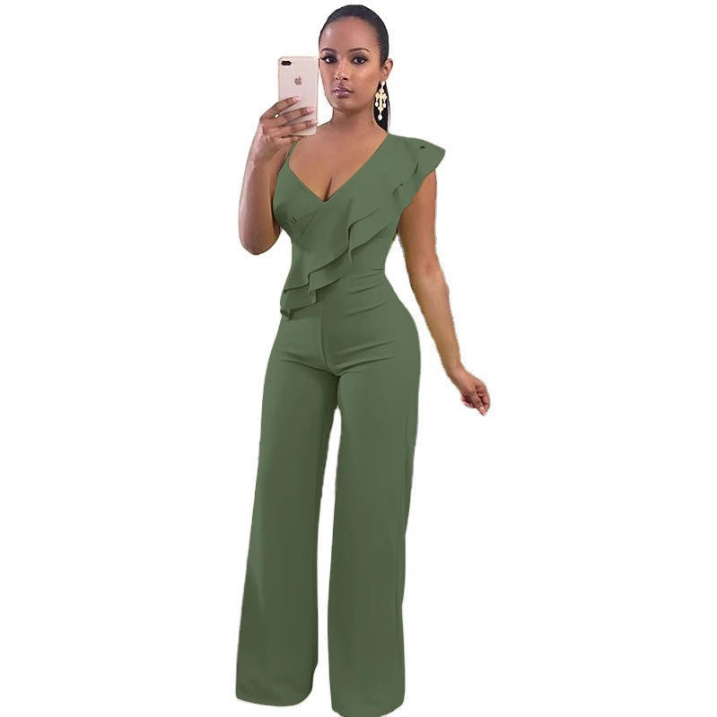Dame elegant og figursyet jumpsuit med flæser Stilla