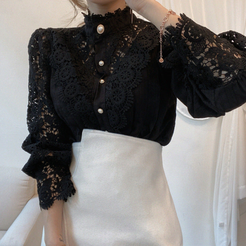 Kvinder elegant blonde bluse med høj krave Stilla