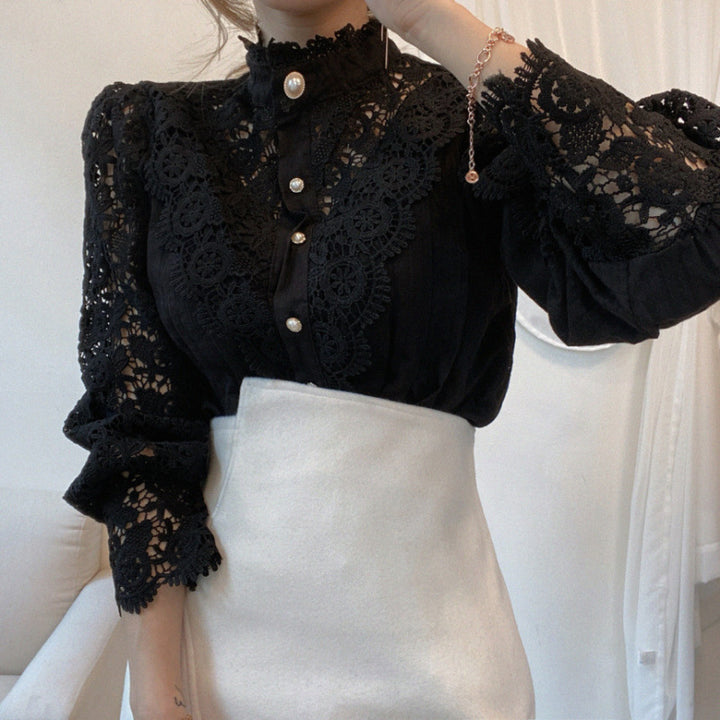 Kvinder elegant blonde bluse med høj krave Stilla